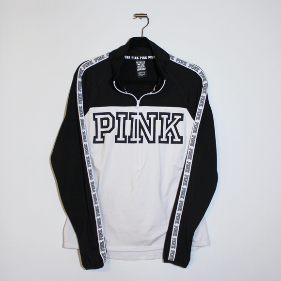 PINK Victoria's Secret Tops - PINK Logo Half Zip Black and White Logo